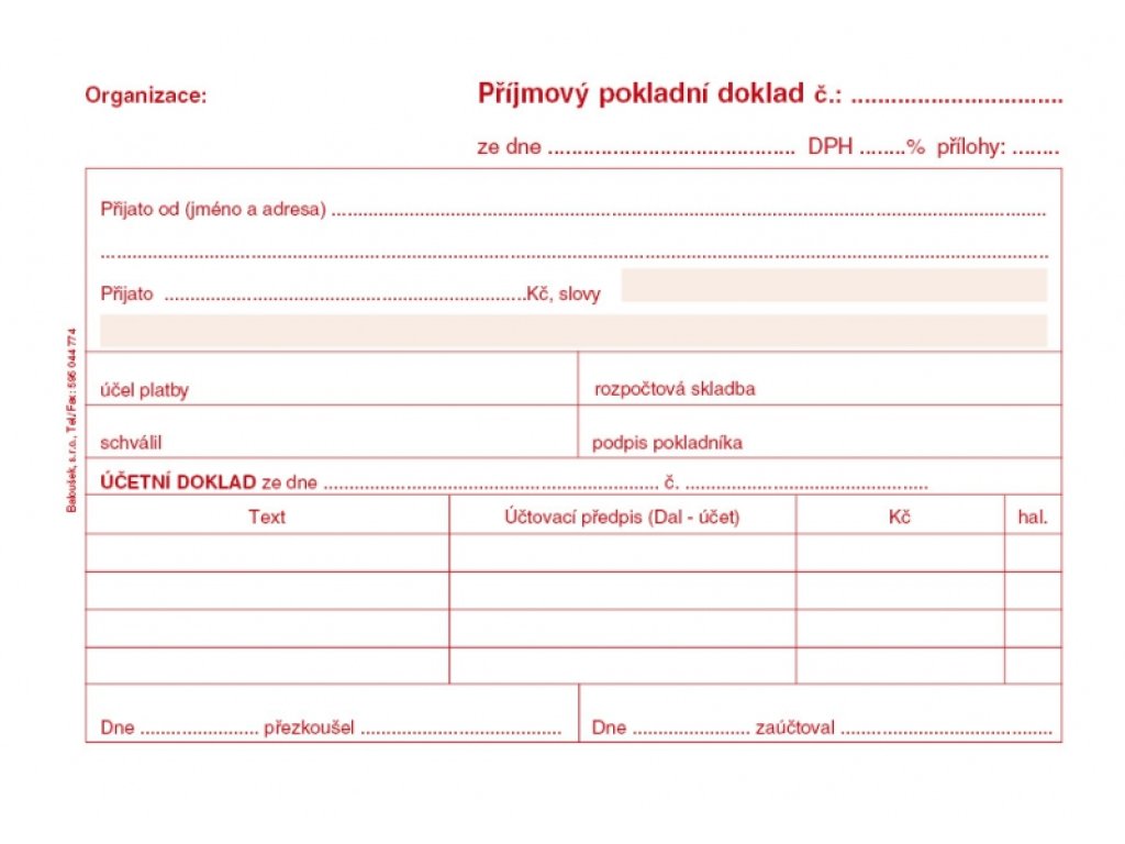 Příjmový pokladní doklad PT 030