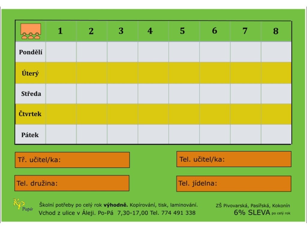 Rozvrh hodin A5,  KP Papír