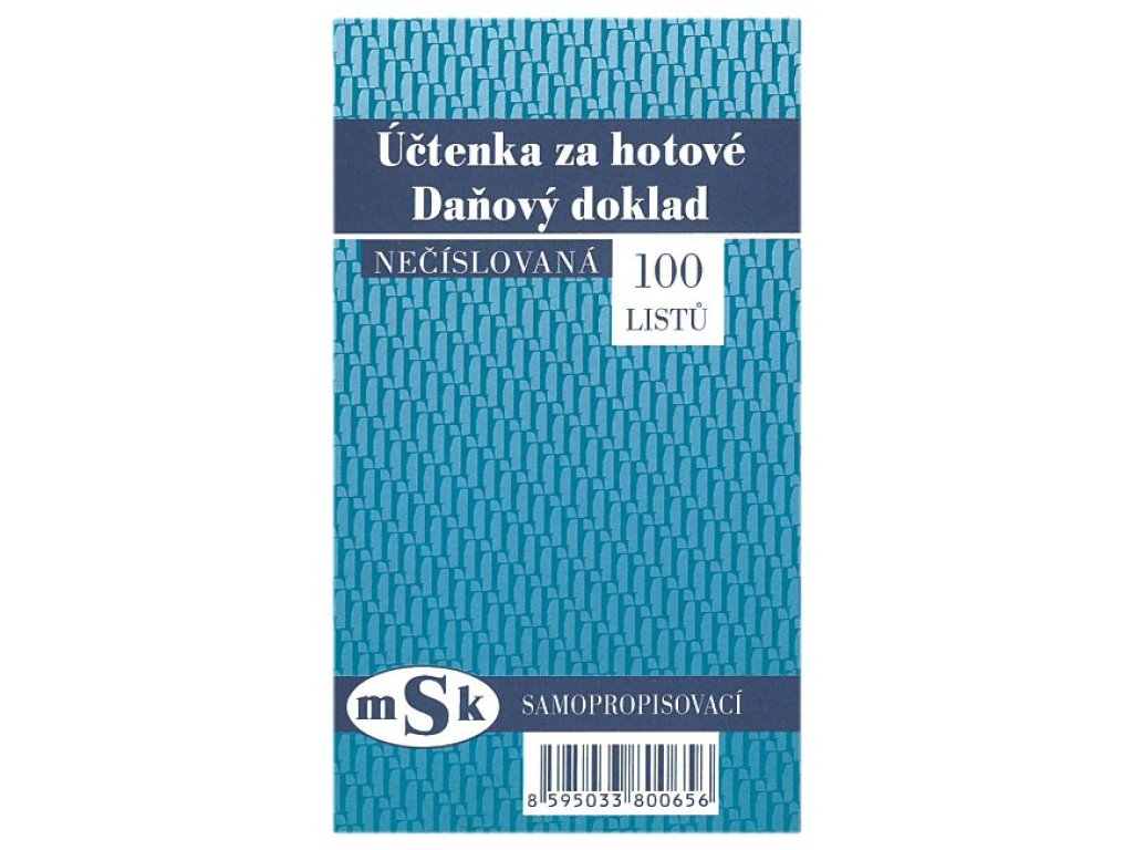 Účtenka za hotové nečíslovaná MSK 65, propisovací