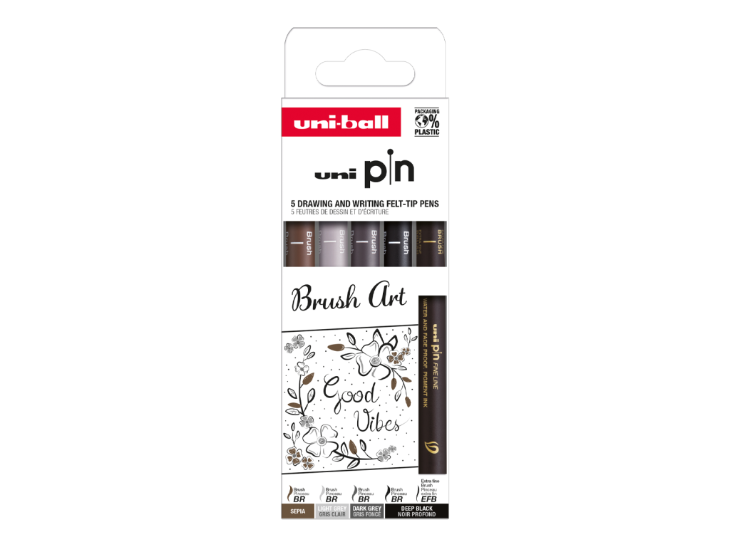 UNI PIN Creative Writting - Brush Art, sada linerů, 5 ks, (EFB/ BR), mix barev