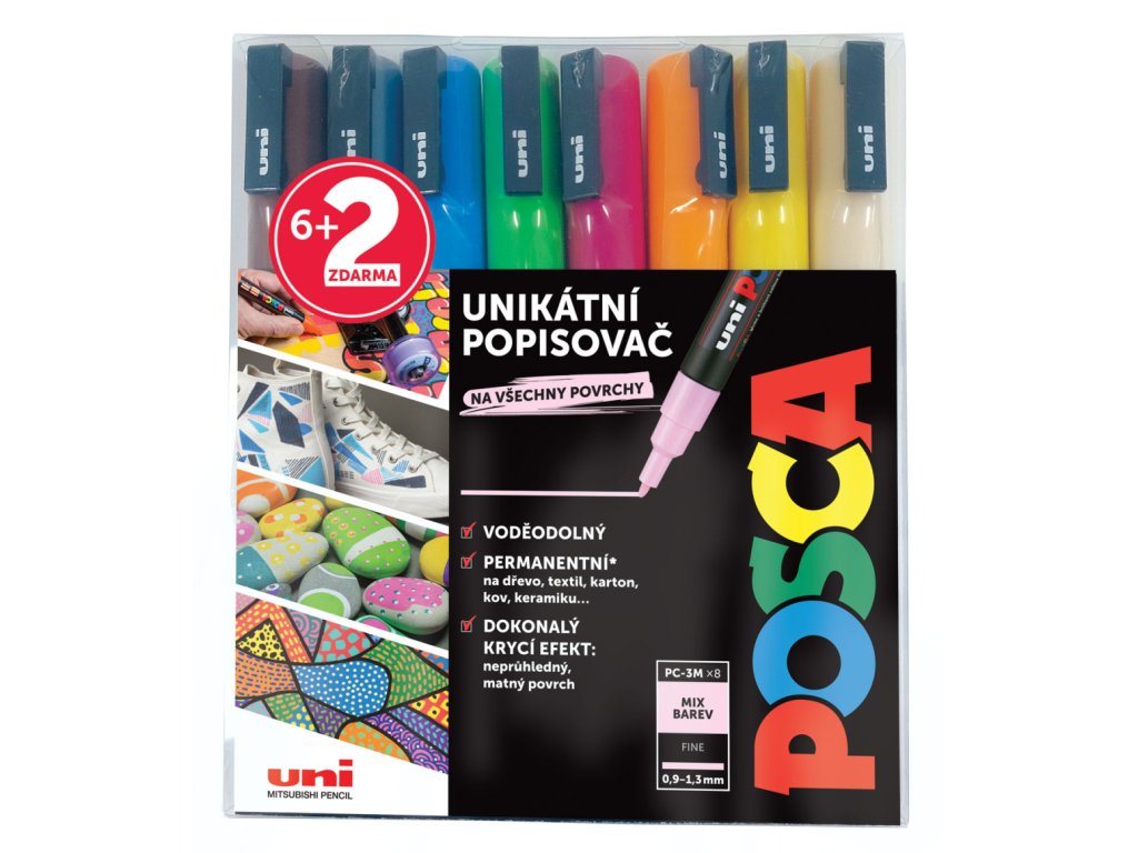 Uni Posca PC-3M, SUMMER, 0,9 - 1,3 mm, mix teplých tónů (8 ks)