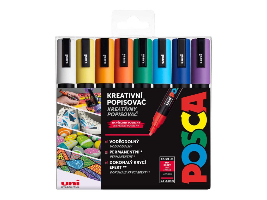 Uni Posca PC-5M, 1,8 - 2,5 mm, mix barev (16 ks)