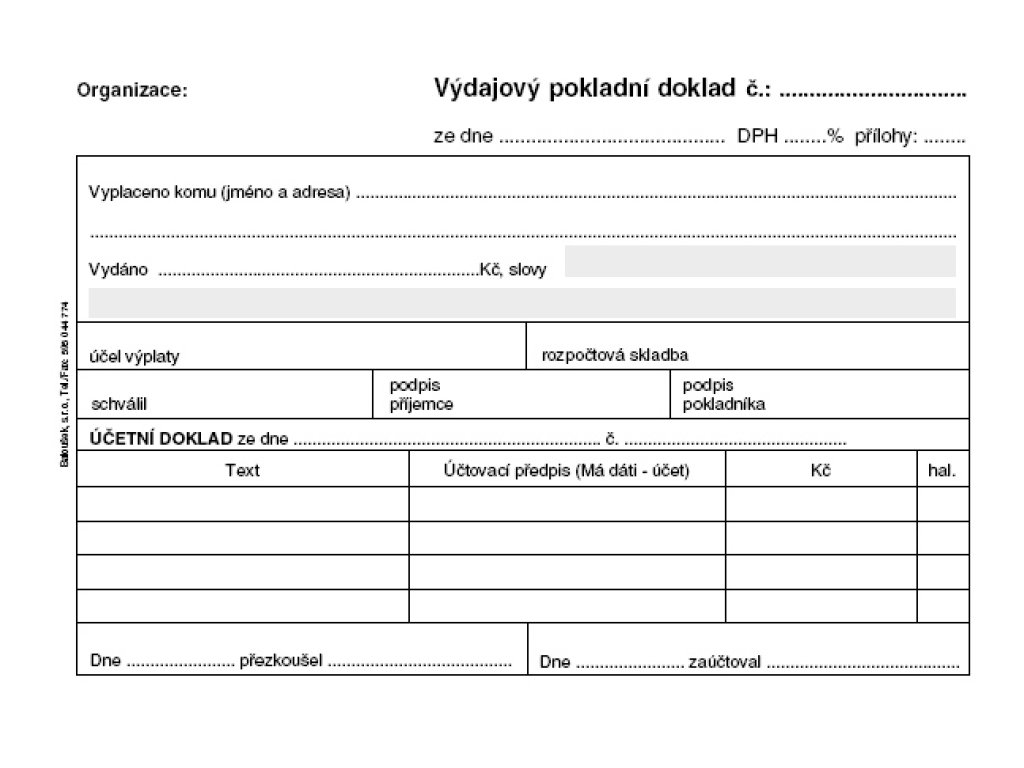 Výdajový pokladní doklad ET 050