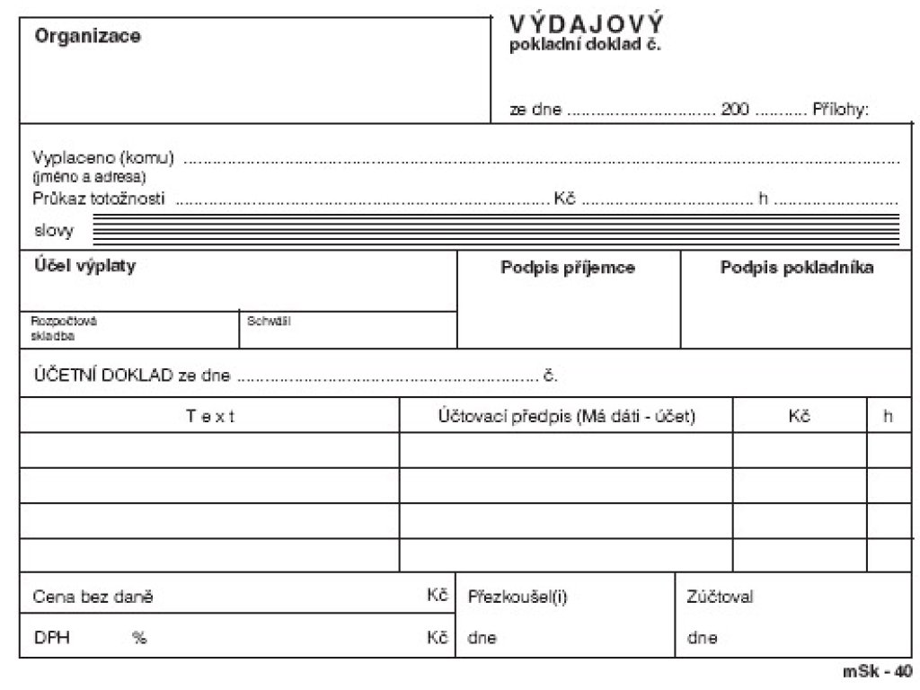 Výdajový pokladní doklad MSK 40