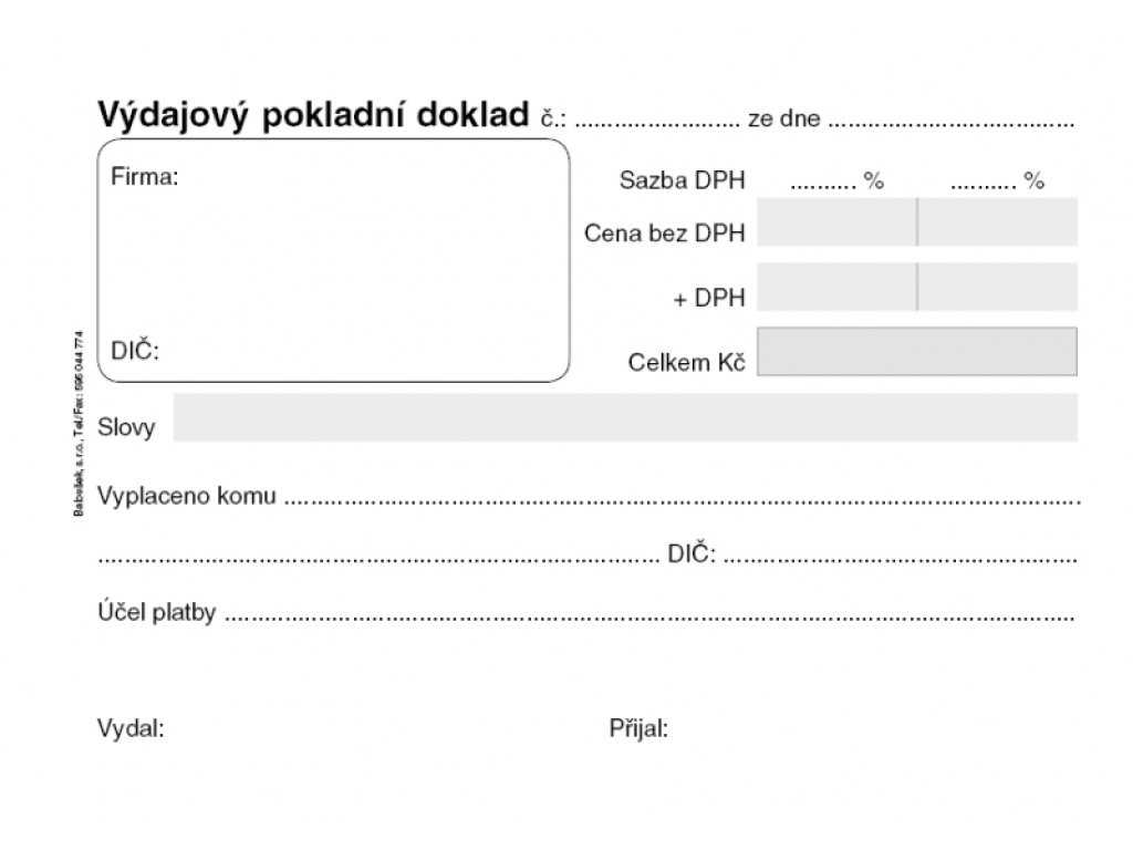 Výdajový pokladní doklad PT 040