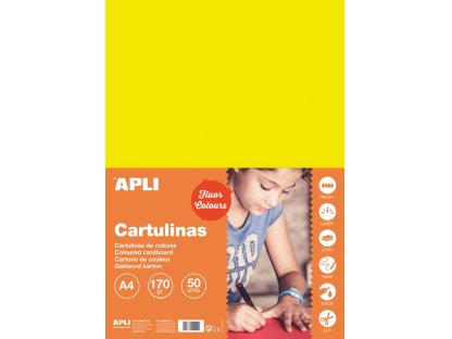 APLI barevný papír, A4, 170 g, fluo-žlutý - 50 ks