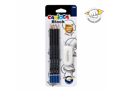 Carioca sada trojhranných tužek Black, 2/HB, s pryží, blistr, 4 ks