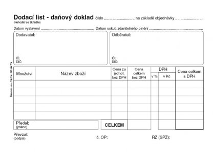 Dodací list - daňový doklad A6 PT 130, propisovací 2