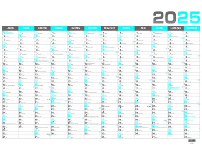 Kalendář 2025 nástěnný roční plánovací BKA4 - modrý