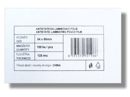 Laminovací fólie Standard 54x86 mm/125mic. 100 ks lesklá