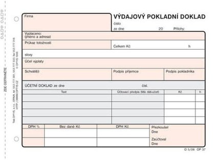 Optys 1037 Výdajový pokladní doklad