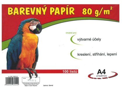 Papír barevný A4 80g 100 listů - černý