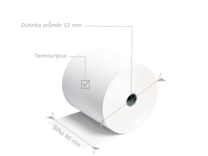 Pokladní termo kotouček šíře 80 mm - návin 42 metrů, dutinka 12 mm