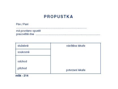 Propustka MSK 214, 100 listů 2