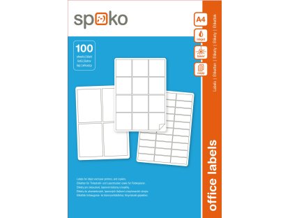 Spoko samolepicí etikety, 52,5 x 25,4 mm, papír/A4, bílé - 4400 ks