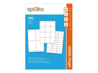 Spoko samolepicí etikety, 52,5 x 29,7 mm, papír/A4, bílé - 4000 ks