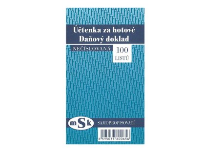 Účtenka za hotové nečíslovaná MSK 65, propisovací