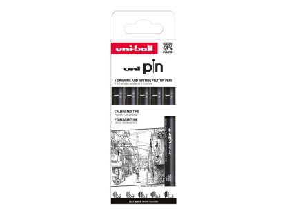 UNI PIN Classic, sada linerů, 5 ks, (0,2 mm/ 0,4 mm/ 0,6 mm/ 0,8 mm/ 1,0 mm), černá