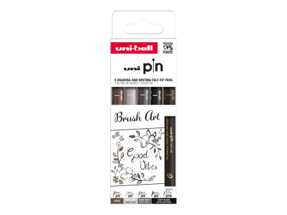 UNI PIN Creative Writting - Brush Art, sada linerů, 5 ks, (EFB/ BR), mix barev