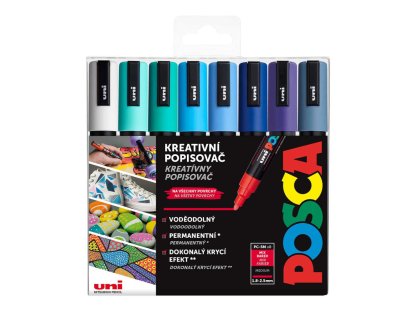 Uni Posca PC-5M, OCEAN, 1,8 - 2,5 mm, mix mořských tónů (8 ks)