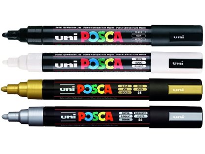 Uni Posca PC-5M sada popisovačů Posca, 4 ks, 2,5 mm, černá, bílá, zlatá, stříbrná 2