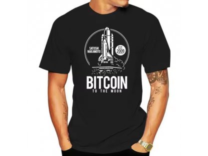 Bitcoin to the moon - krypto tričko krátký rukáv komfortní měkká vysoce elastická bavlna