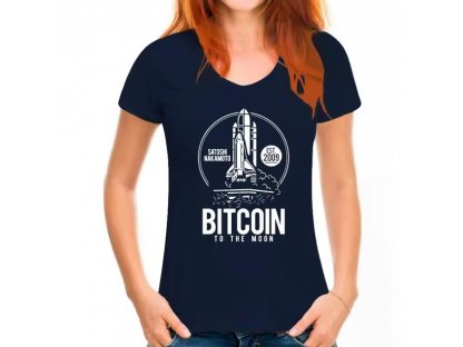 Bitcoin to the moon - krypto tričko krátký rukáv komfortní měkká vysoce elastická bavlna