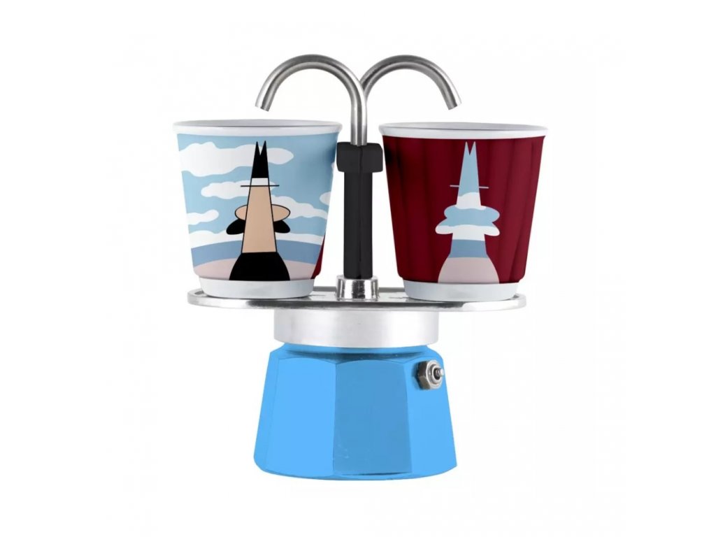 Bialetti Mini Express Set Magrite - Caffettiera Moka Per 2 Tazze - Con 2 Bicchierini In Porcellana - Foto 11