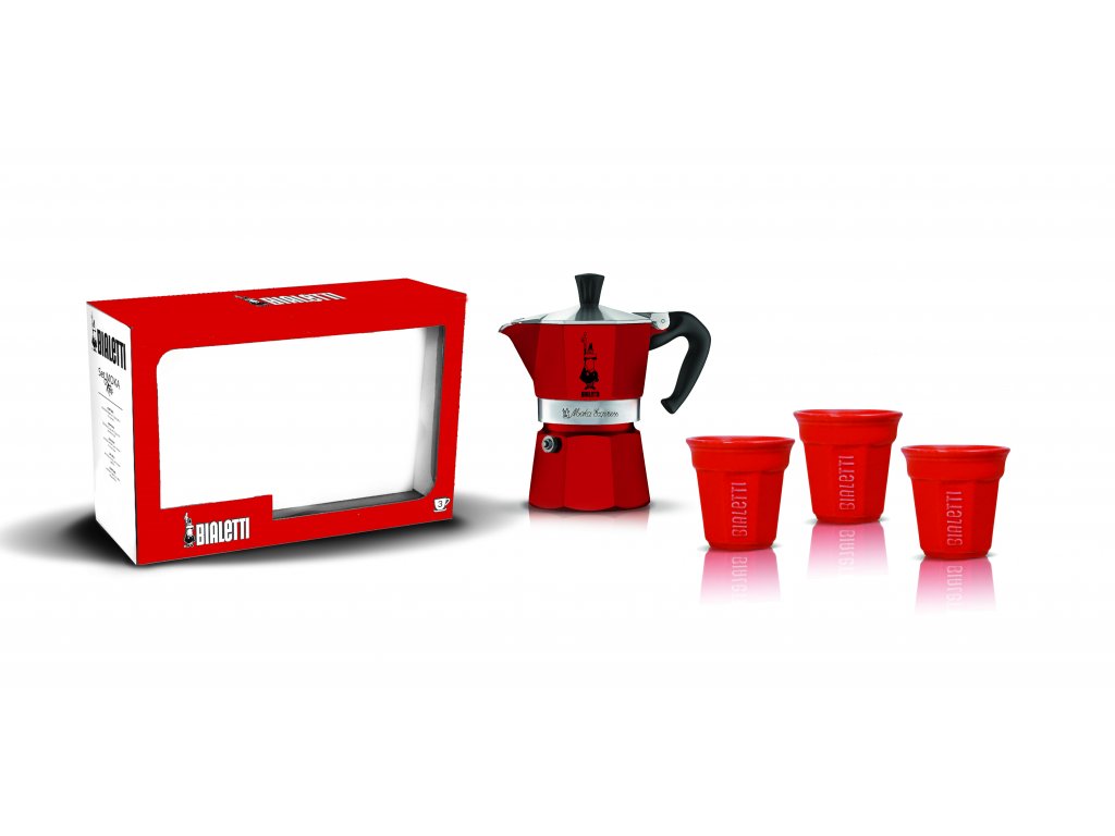 Bialetti Set Moka Express 3 porce červená + 3 červené šálky