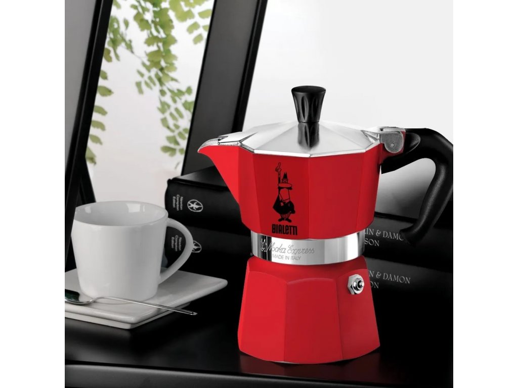 Bialetti Set Moka Express 3 porce červená + 3 červené šálky