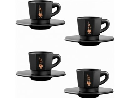 Bialetti set 4 šálků s podšálky černá + bílá (různé barevné varianty)