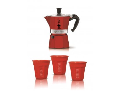 Bialetti Set Moka Express 3 porce červená + 3 červené šálky