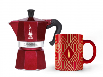 Bialetti set Moka Express Deco Glamour 3 porce + 1x hrneček červená