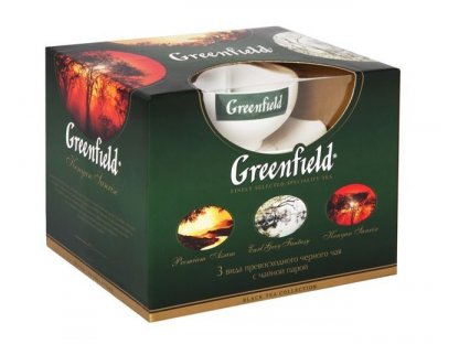 Čaj Greenfield-dárková sada čajů se šálkem 150g