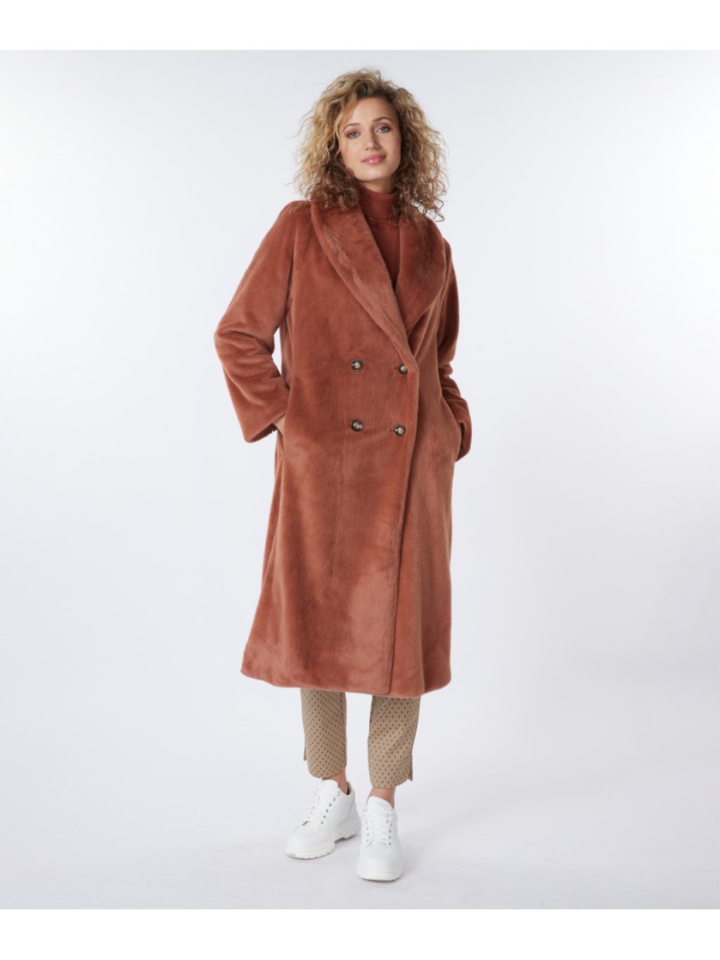 Kabát Esqualo 37510 skořicový kožíšek dlouhý