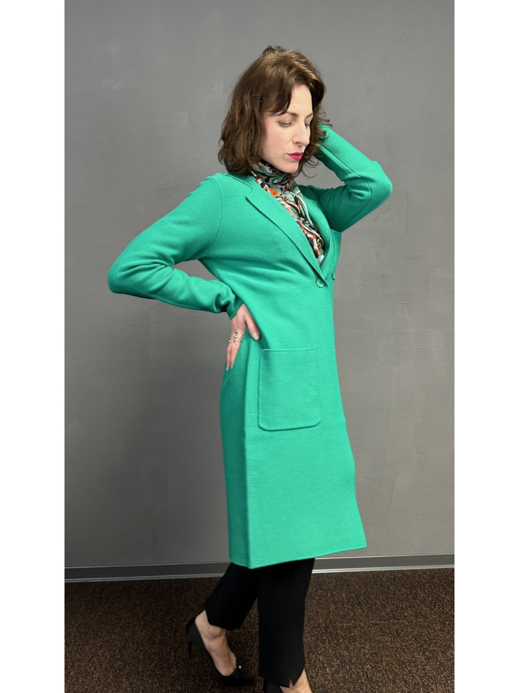 Kabát Kyra Anique zelený dlouhý