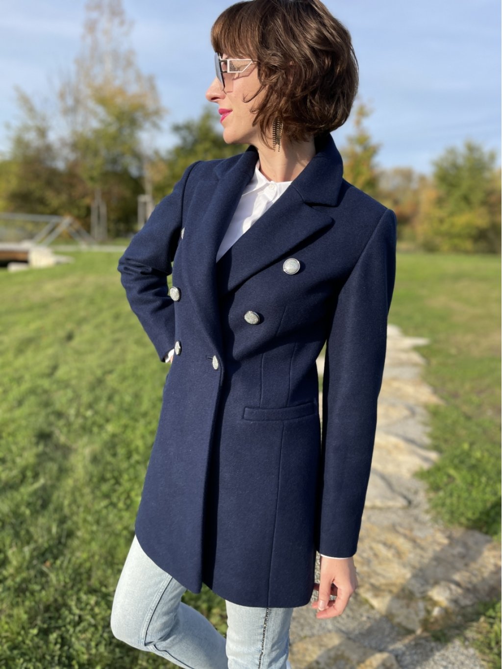 Kabát La Gabriella 5338-425 tmavě modrý krátký styl blazer