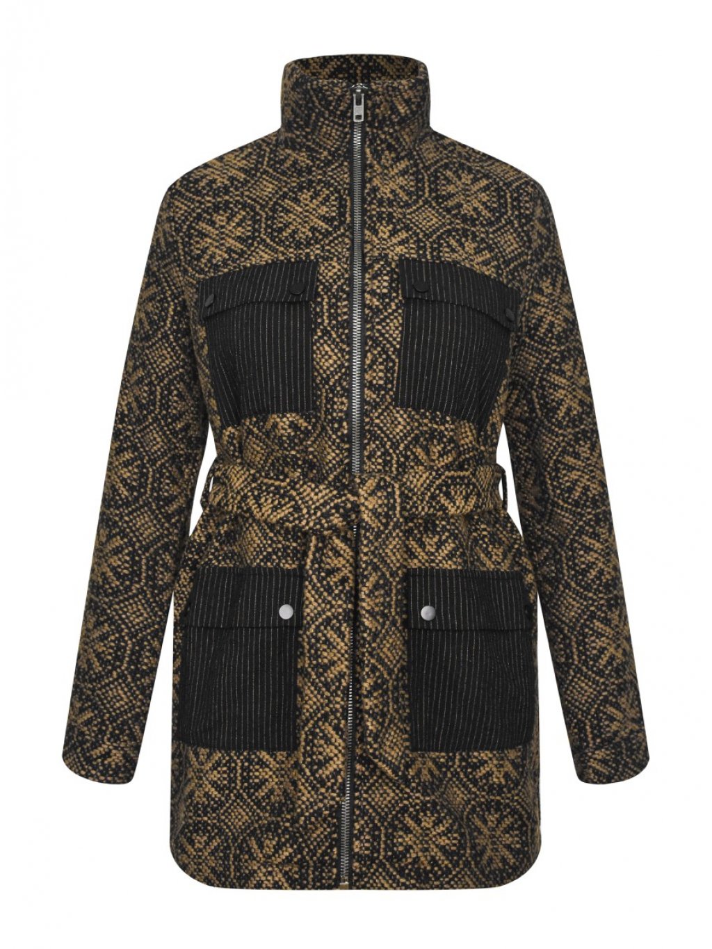 Kabát Nu Denmark 7733-35 černý s karamelovým vzorem