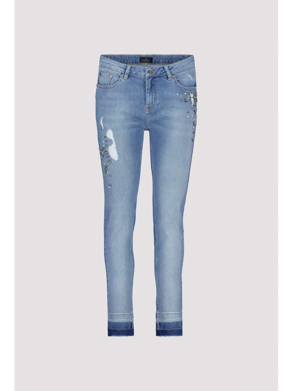 Kalhoty Monari 6418 světle modré džíny s aplikacemi