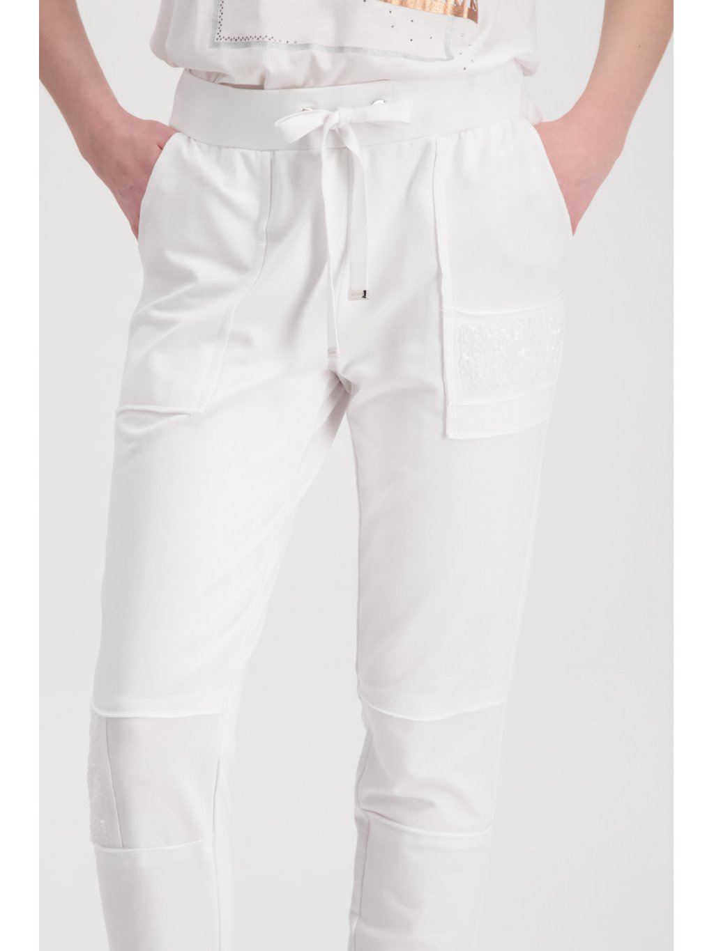 Kalhoty Monari 6778 bílé tepláky s flitry