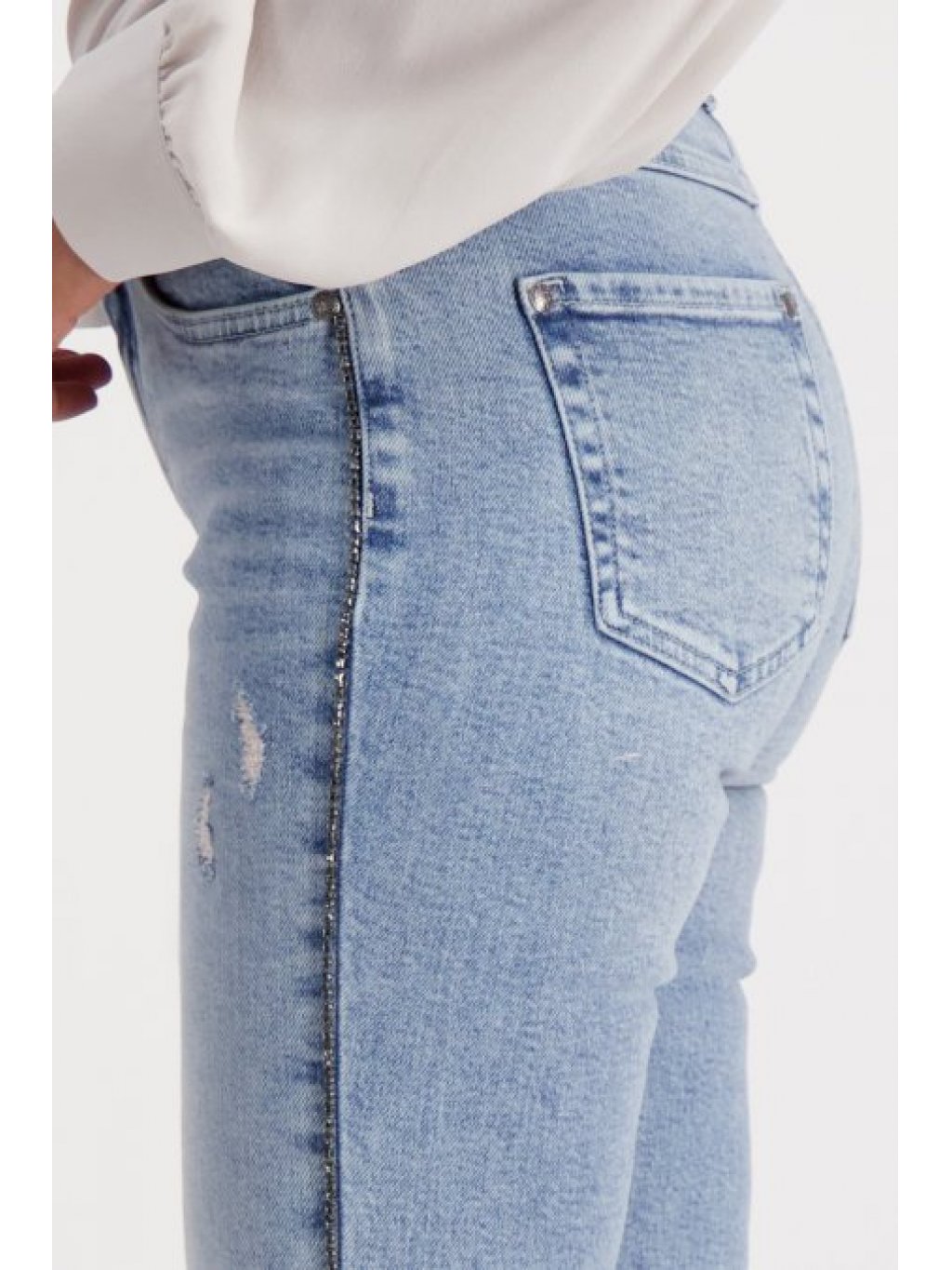 Kalhoty Monari 7766 světle modré džíny s aplikací