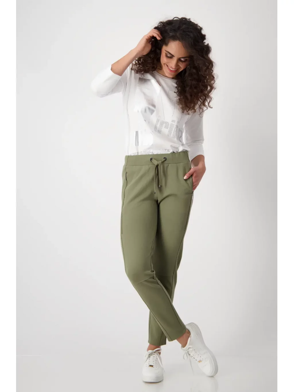 Kalhoty Monari 8044 khaki s elastickým pasem 