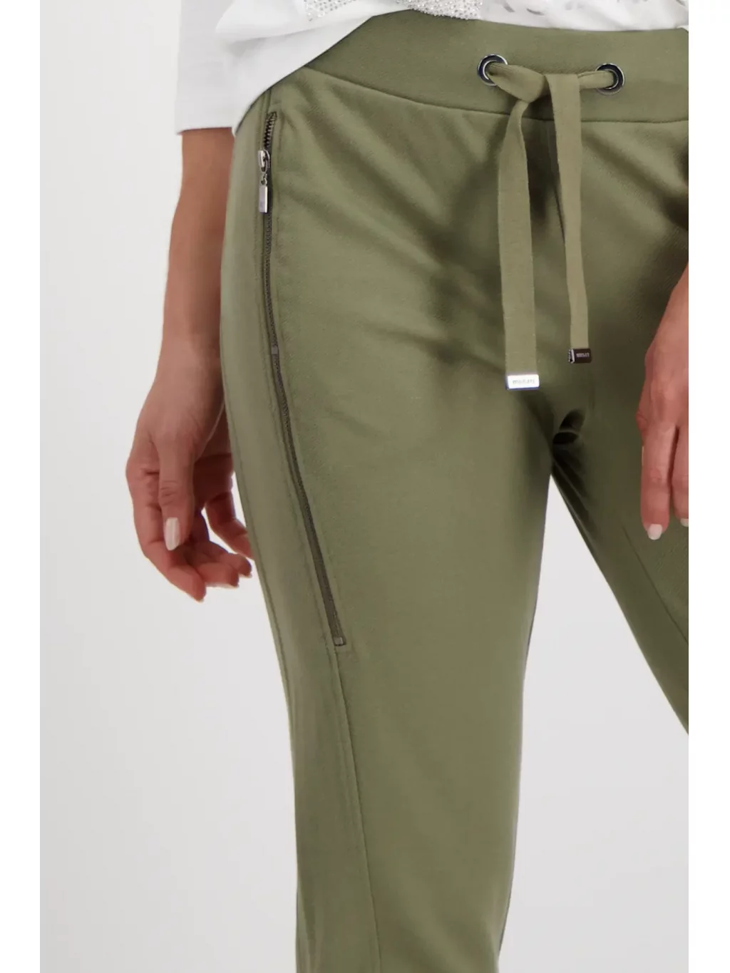 Kalhoty Monari 8044 khaki s elastickým pasem 