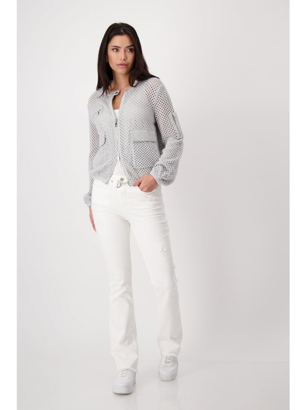 Kalhoty Monari 8306 bílé džíny do zvonu s opaskem