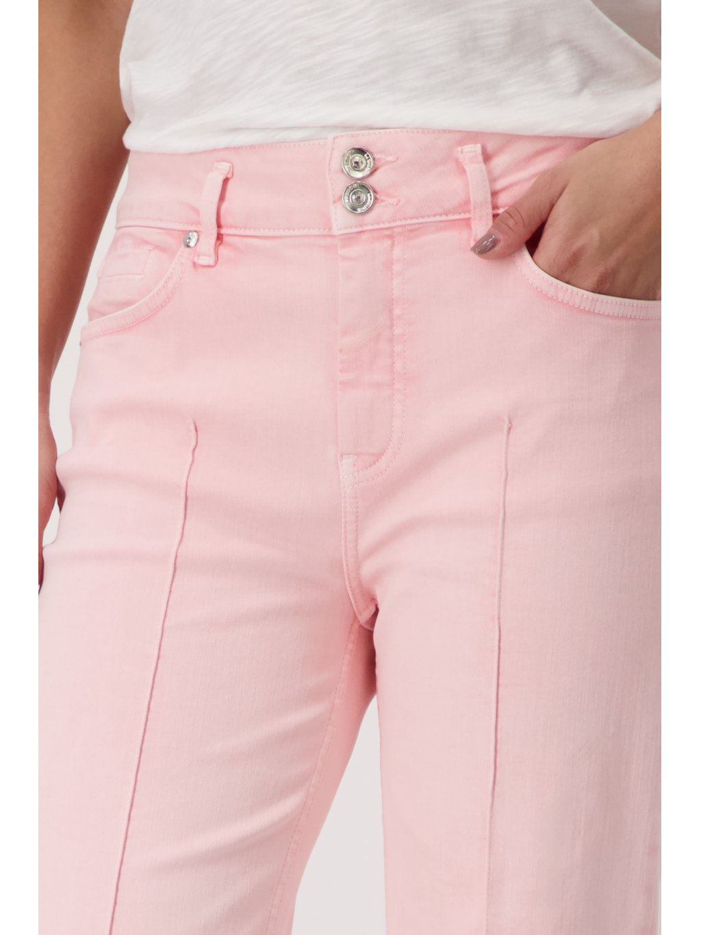 Kalhoty Monari 8314 růžové širokého střihu s manžetami 