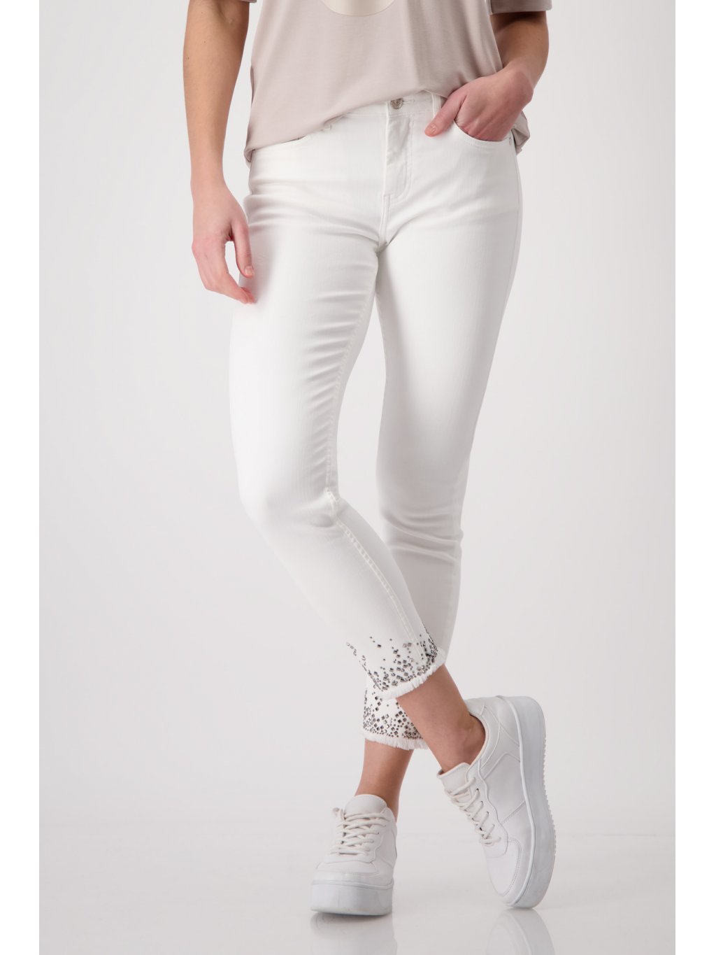 Kalhoty Monari 8395 bílé džíny s kamínky