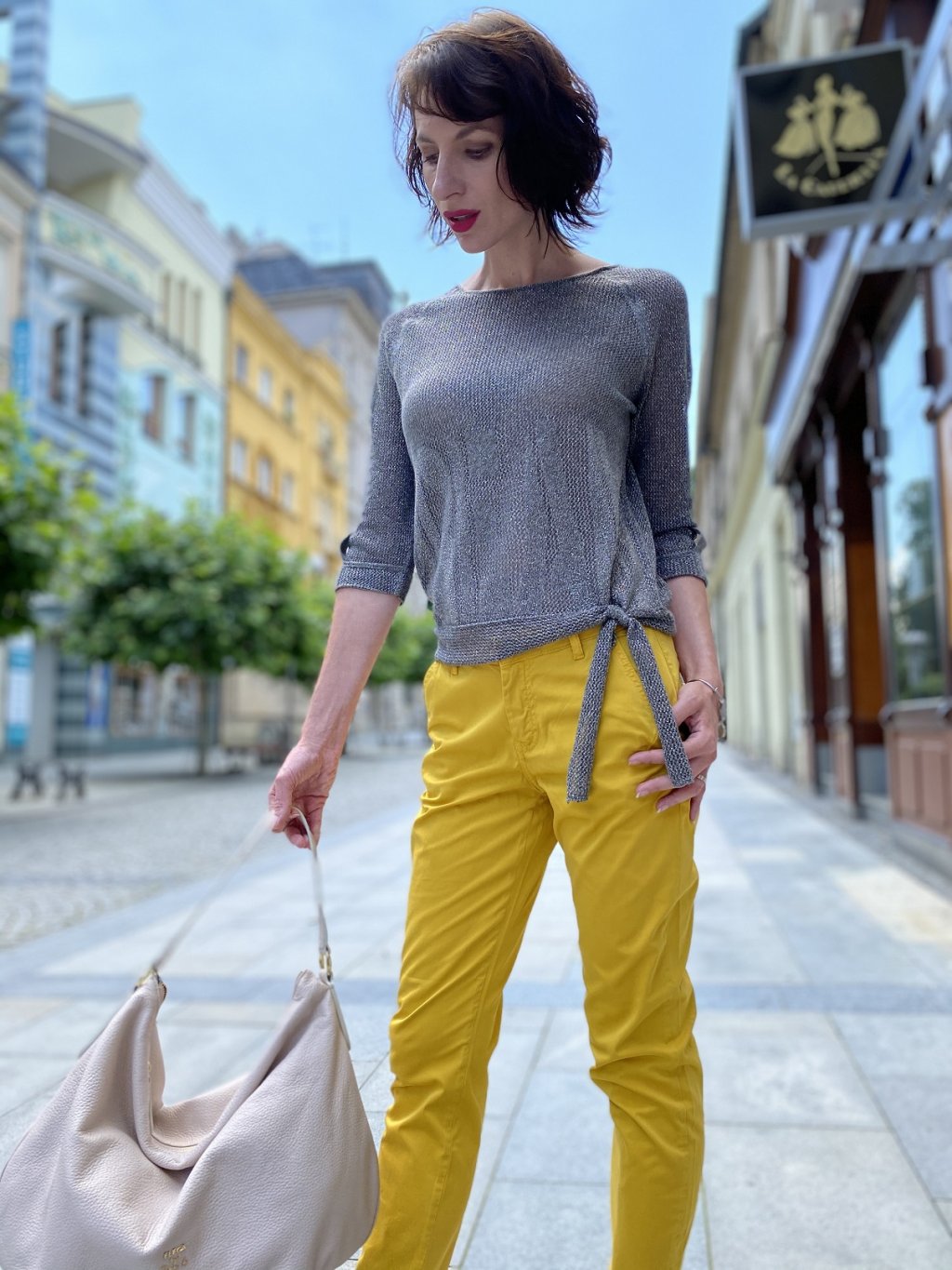 Kalhoty Monari žluté jemný materiál