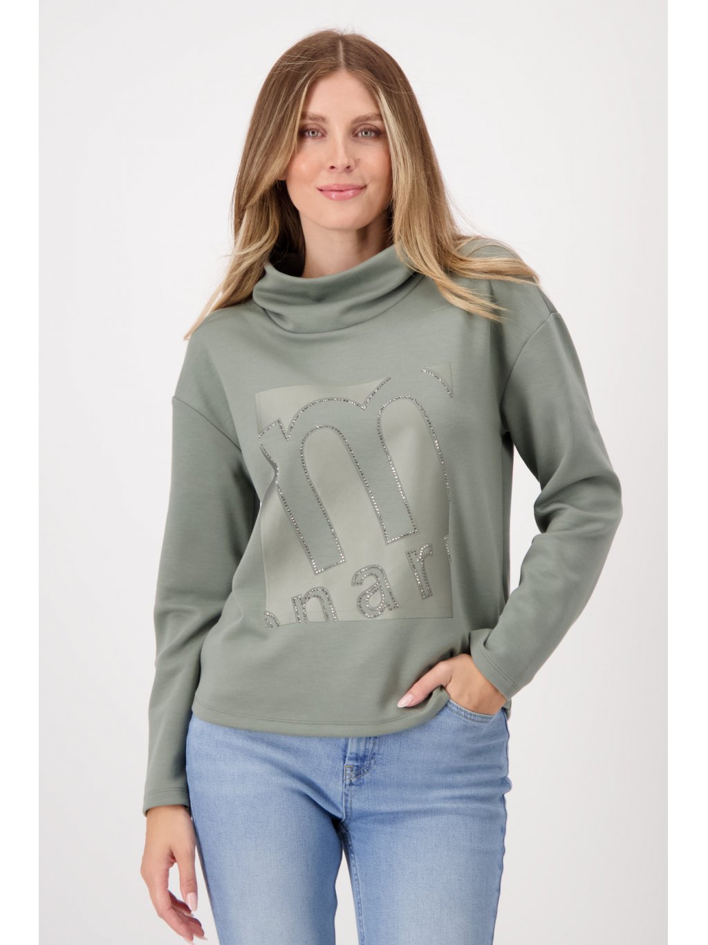 Mikina Monari 7584 jemně zelená s grafikou M