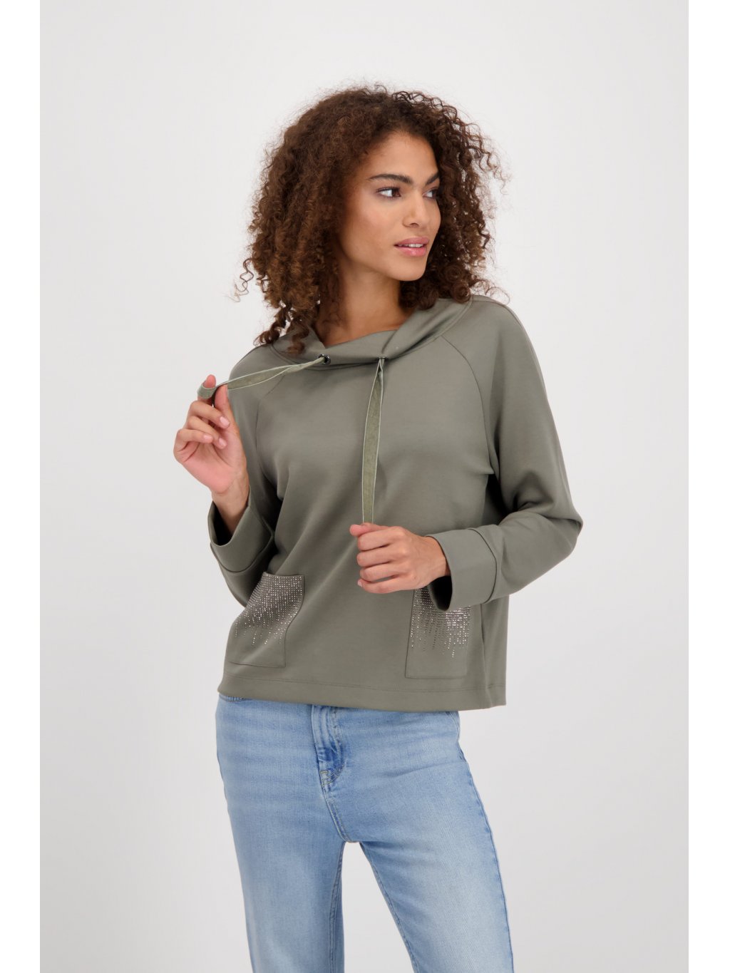 Mikina Monari 7680 khaki zelená s kapsami