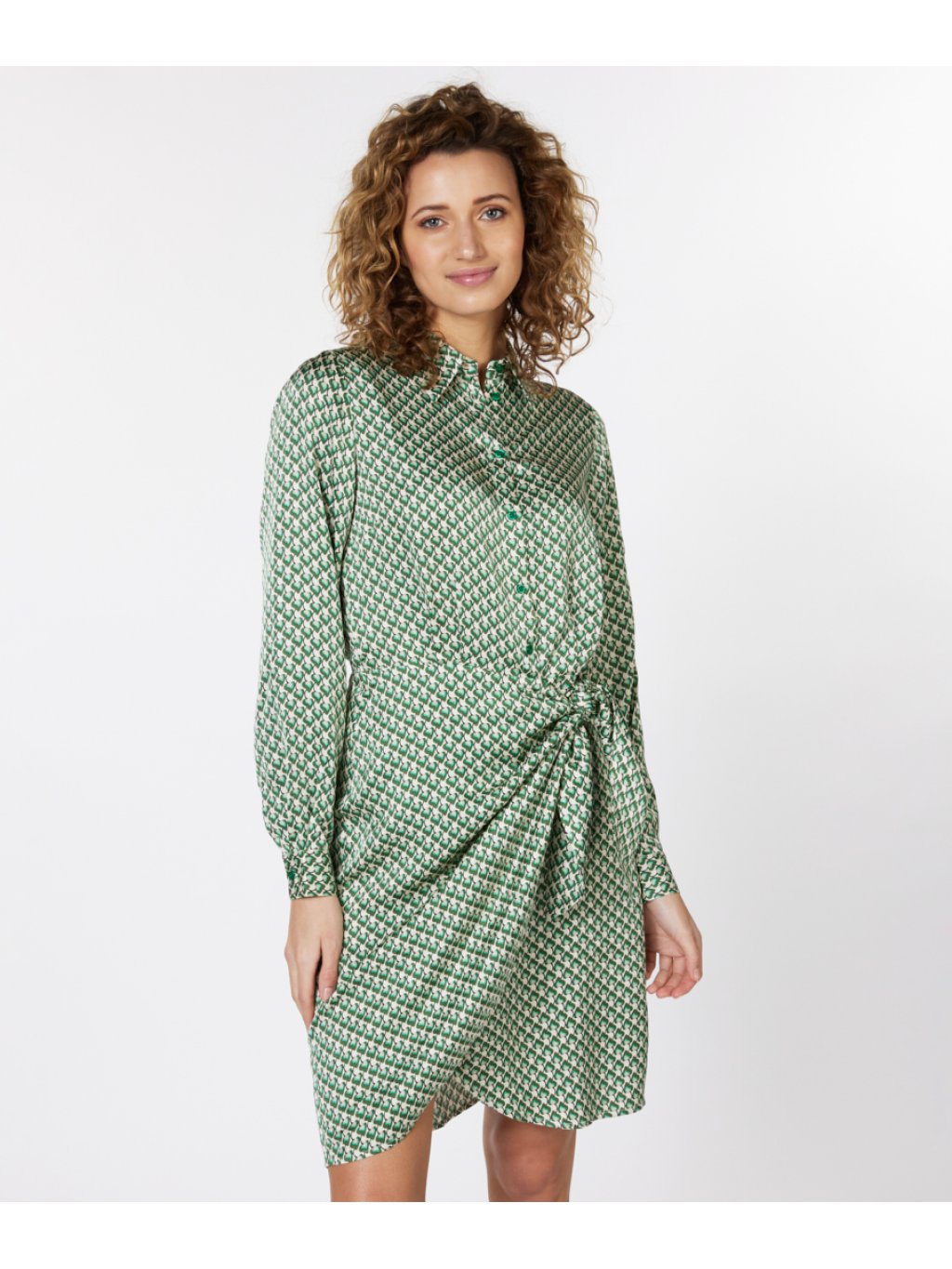 Šaty Esqualo 14002 béžovo zelené krátké zavinovací